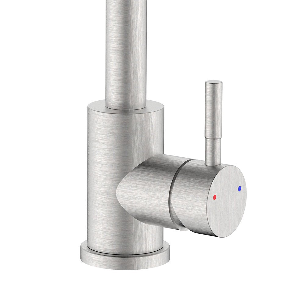 Rubinetto lavello bocca alta in acciaio spazzolato con risparmio acqua – Serie Bronx