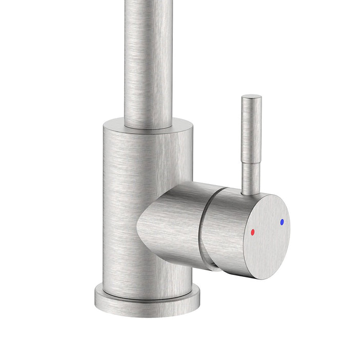 Rubinetto lavello bocca alta in acciaio spazzolato con risparmio acqua – Serie Bronx