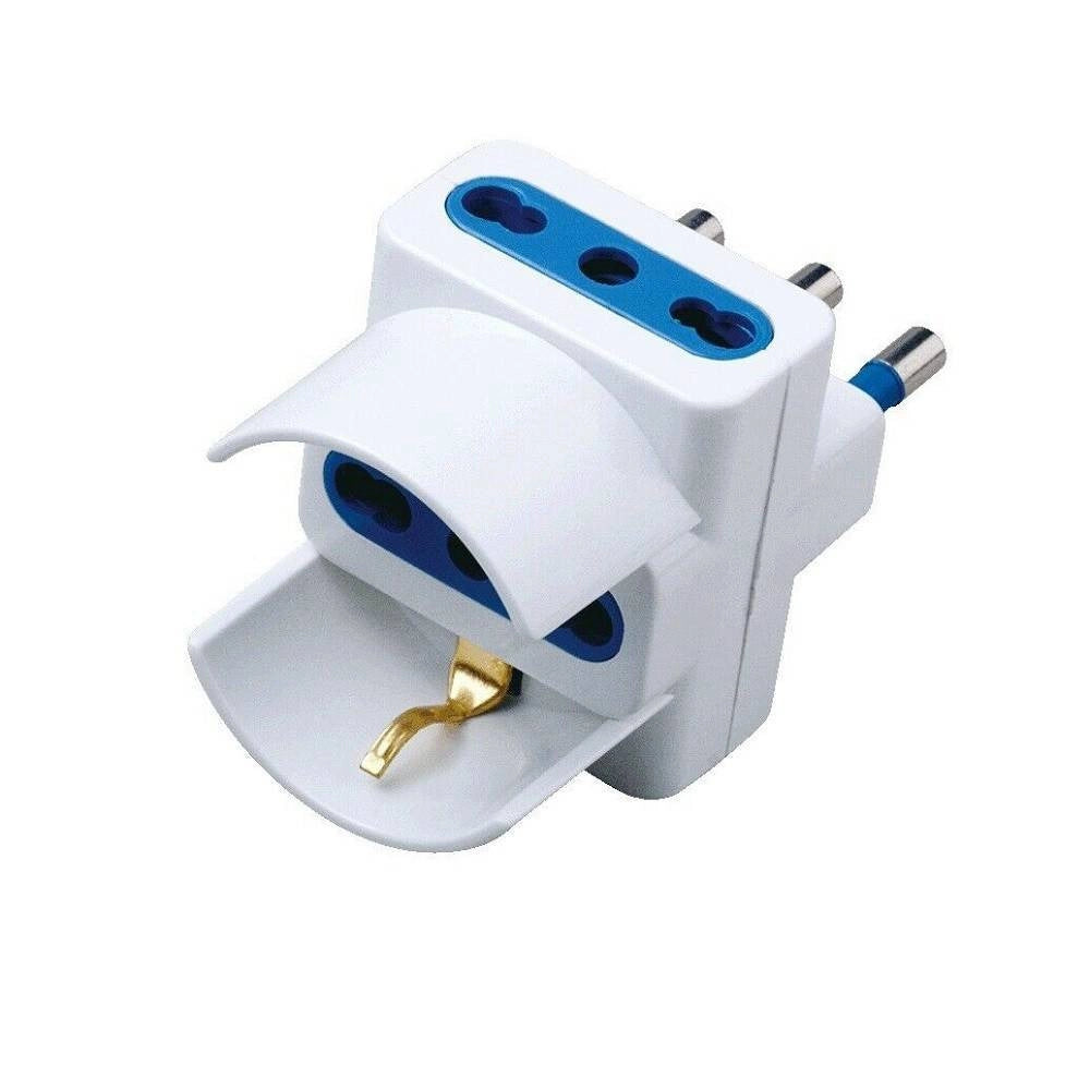 Trade Shop - Adattatore Riduttore Tripla Presa Bipasso Con Shuko Tedesca Spina Grande 16a -