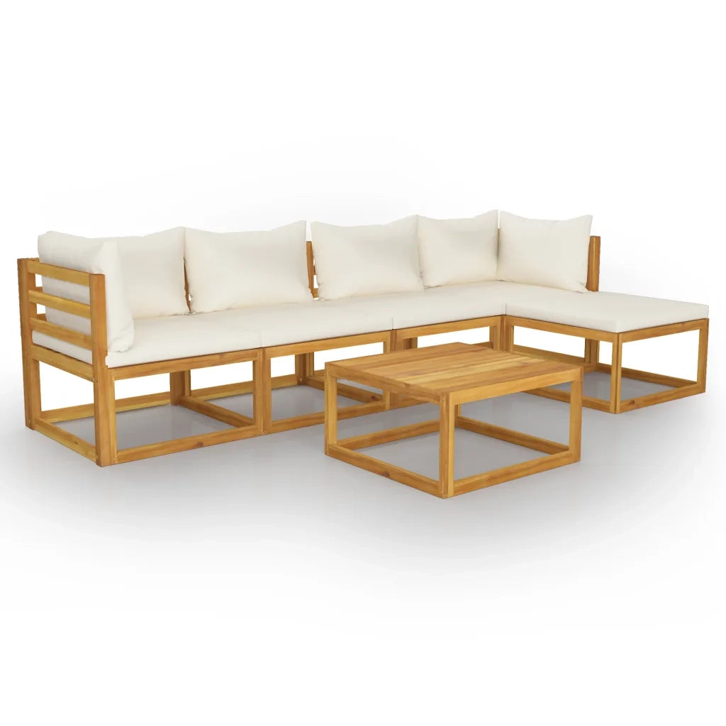 Set Divani da Giardino 6 pz con Cuscini Crema Massello Acacia 3057655