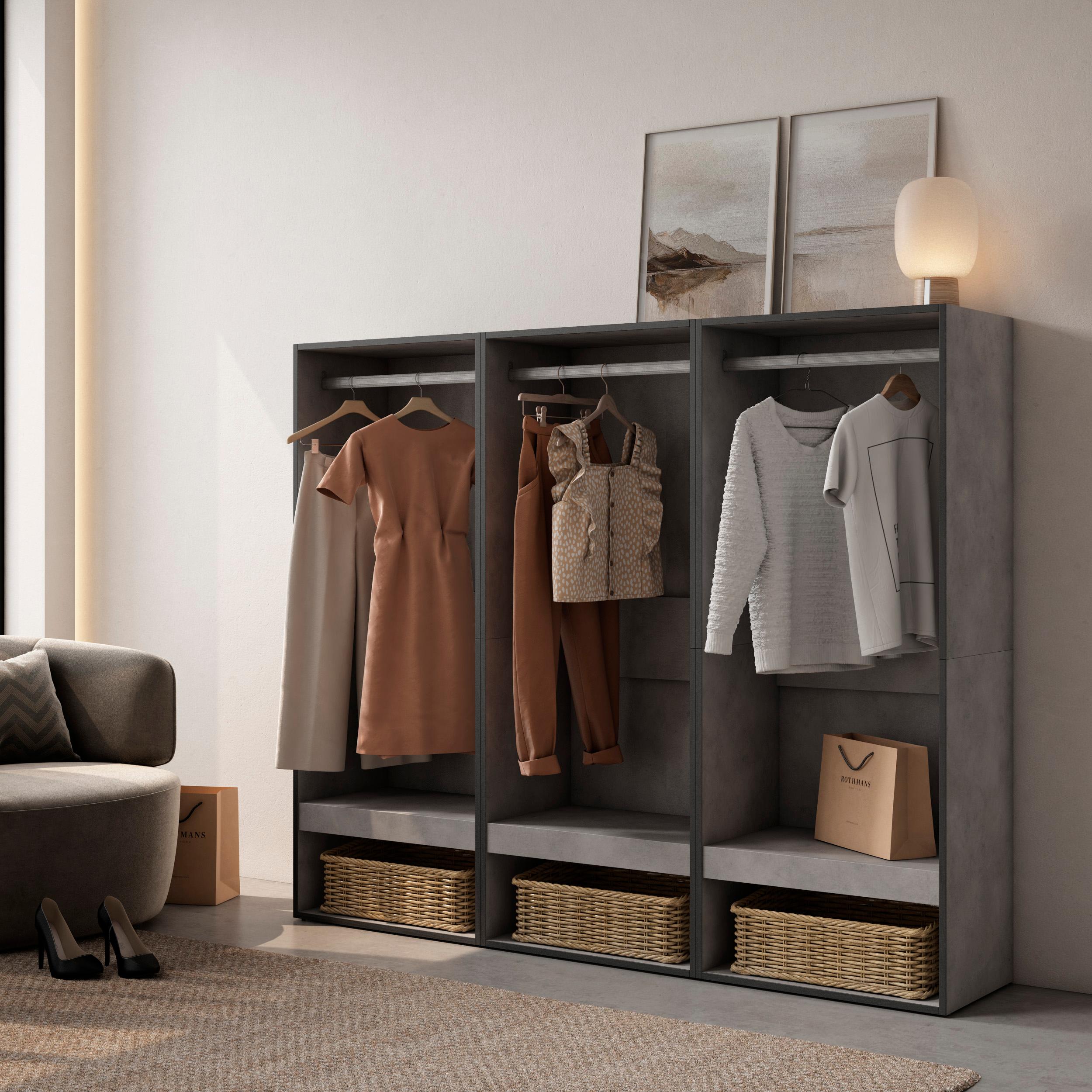 Armadio Aperto, 180x35x145cm, Camera da letto, Vestiti, scarpe, grigio cemento RF3490