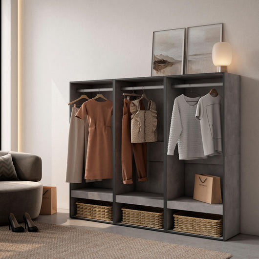 Armadio Aperto, 180x35x145cm, Camera da letto, Vestiti, scarpe, grigio cemento RF3490