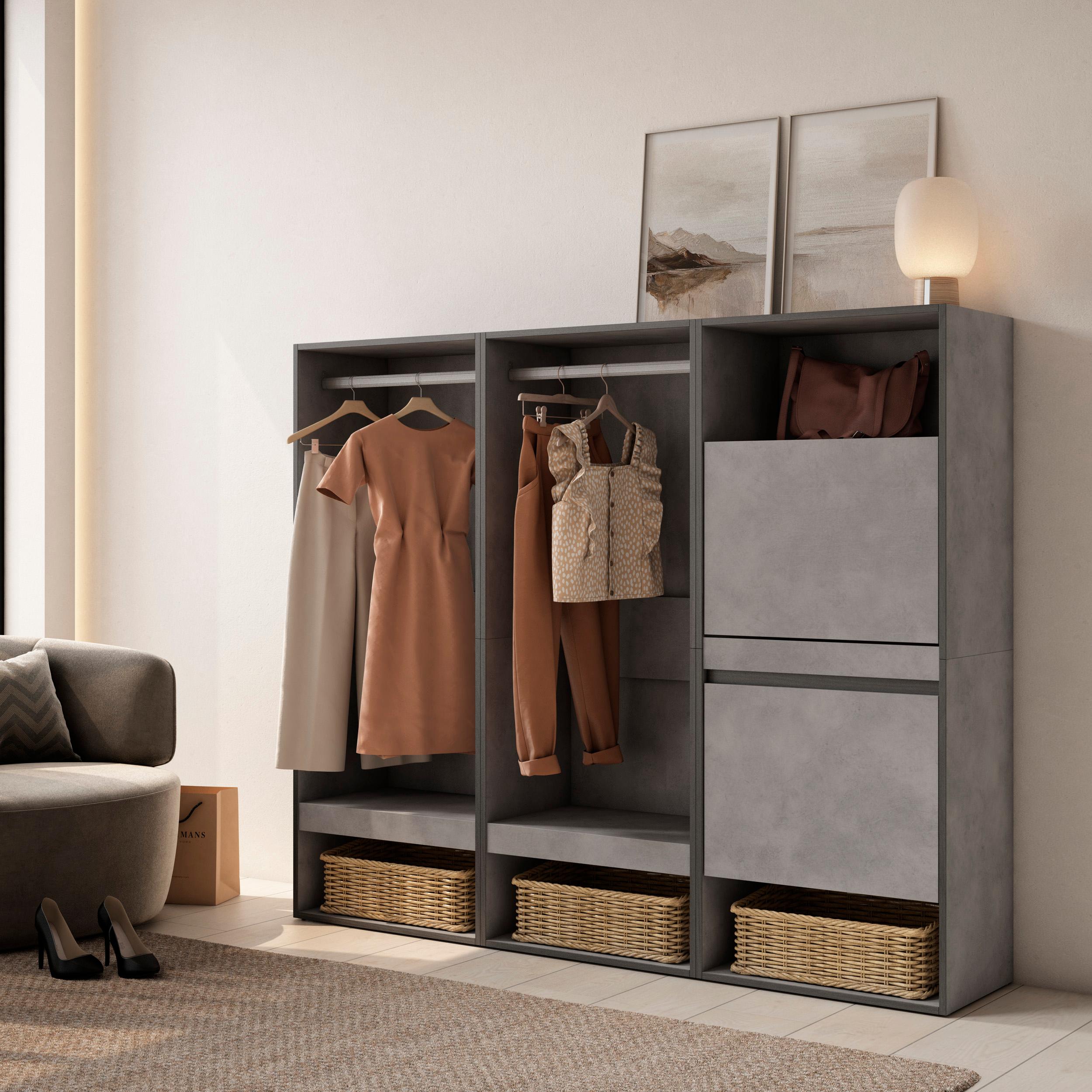 Armadio Aperto, 180x35x145cm, Camera da letto, Scarpiera, grigio cemento RF3492