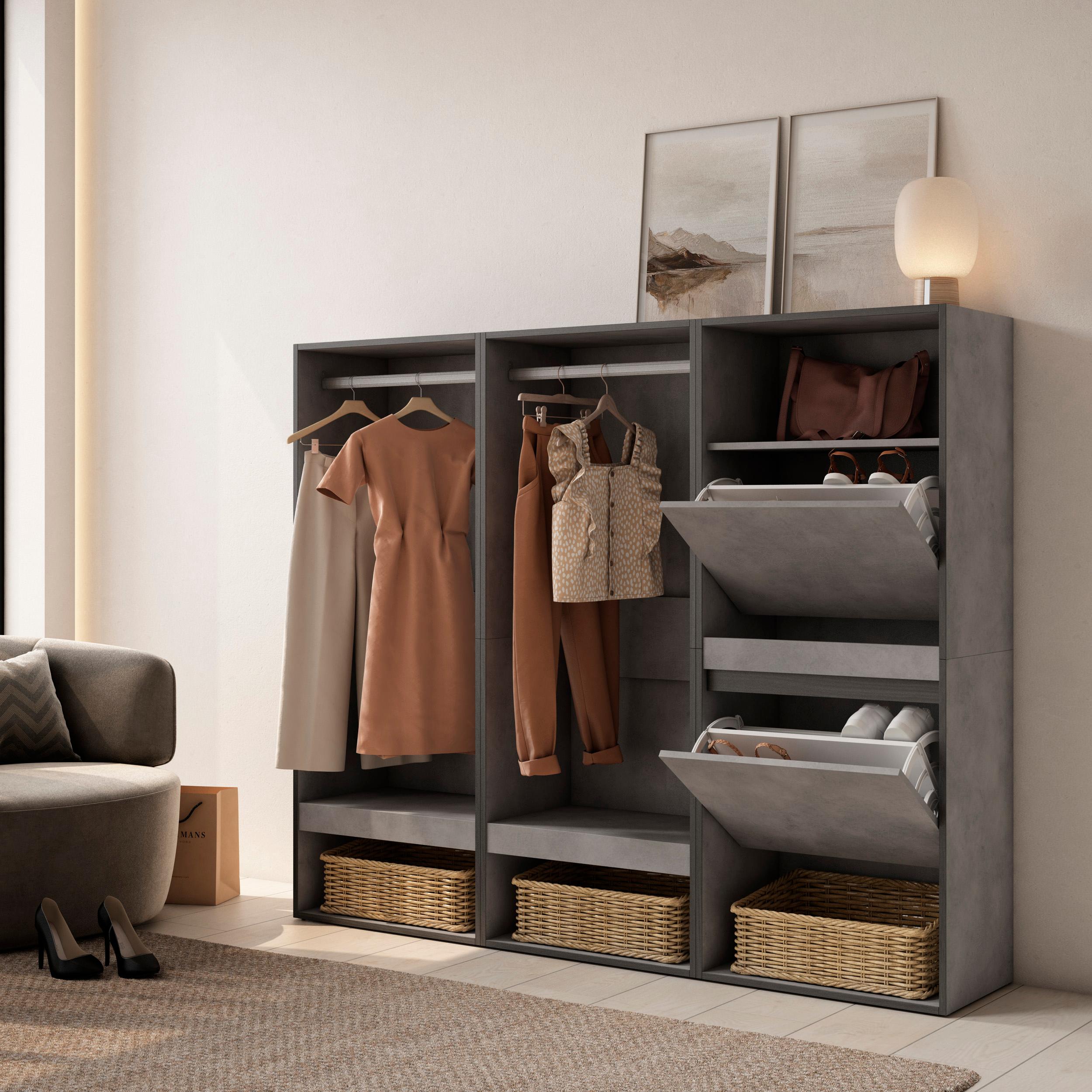 Armadio Aperto, 180x35x145cm, Camera da letto, Scarpiera, grigio cemento RF3492