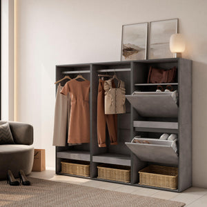 Armadio Aperto, 180x35x145cm, Camera da letto, Scarpiera, grigio cemento RF3492