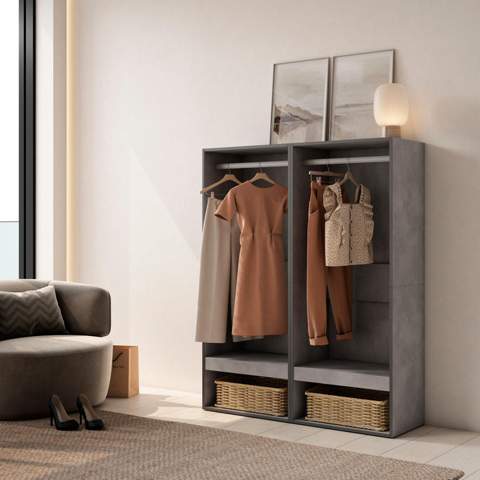 Armadio Aperto, 120x35x145cm, Camera da letto, Vestiti, scarpe, grigio cemento RF3489