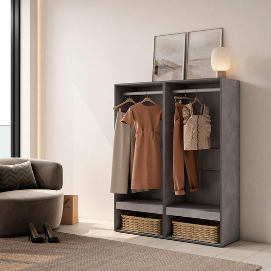 Armadio Aperto, 120x35x145cm, Camera da letto, Vestiti, scarpe, grigio cemento RF3489
