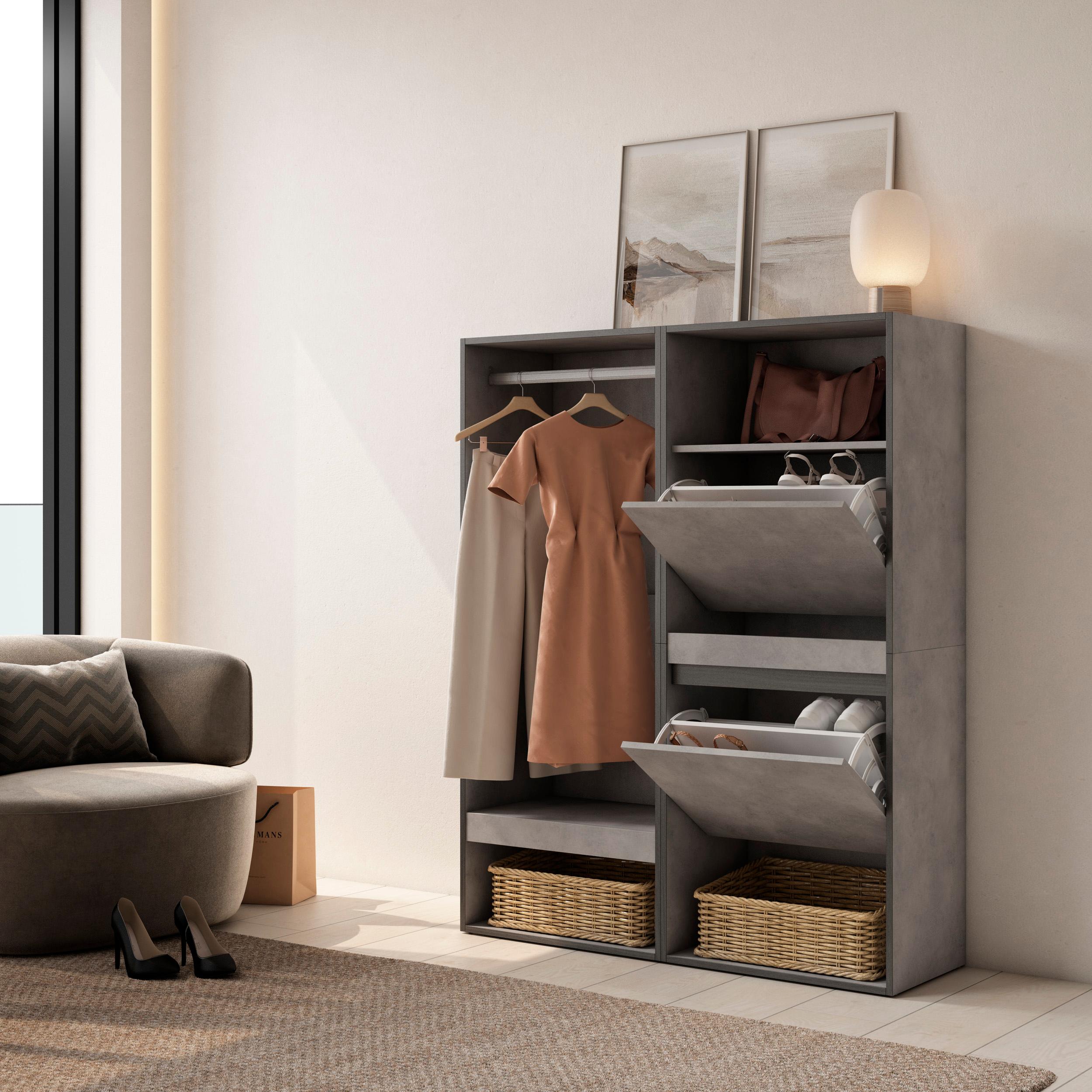 Armadio Aperto, 120x35x145cm, Camera da letto, Scarpiera, grigio cemento RF3491