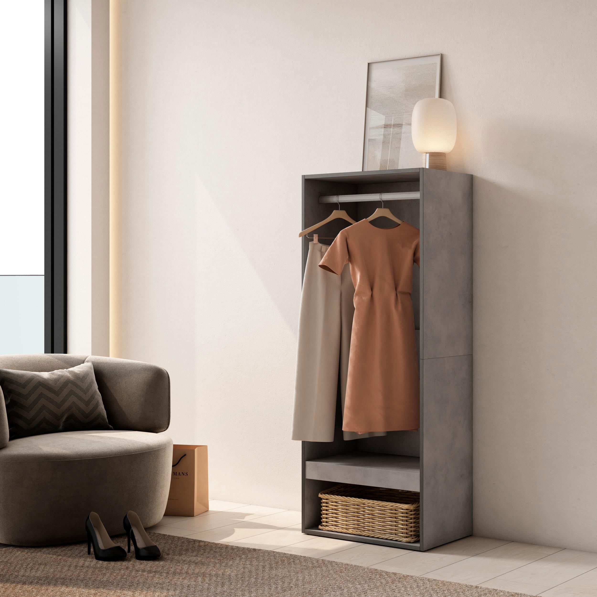Armadio Aperto, 60x35x145cm, Camera da letto, Vestiti, scarpe, grigio cemento RF3488