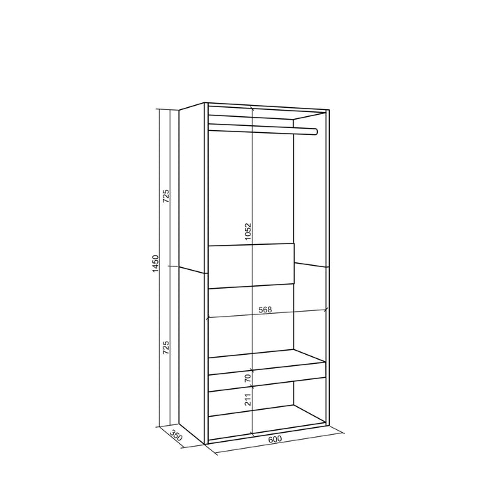 Armadio Aperto, 60x35x145cm, Camera da letto, Vestiti, scarpe, grigio cemento RF3488