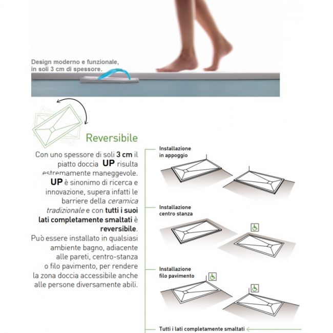 Piatto doccia in ceramica super slim alto 3 cm modello UP Althea - Misura: 70 x 100 x H 3 cm