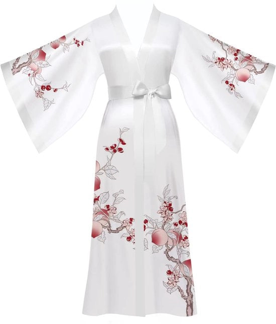 Camicia da camera in seta leggera, camicia da camera lunga in seta, kimono, seta da bagno estiva, abito da spiaggia per donne, camicia da notte leggera (bianca)