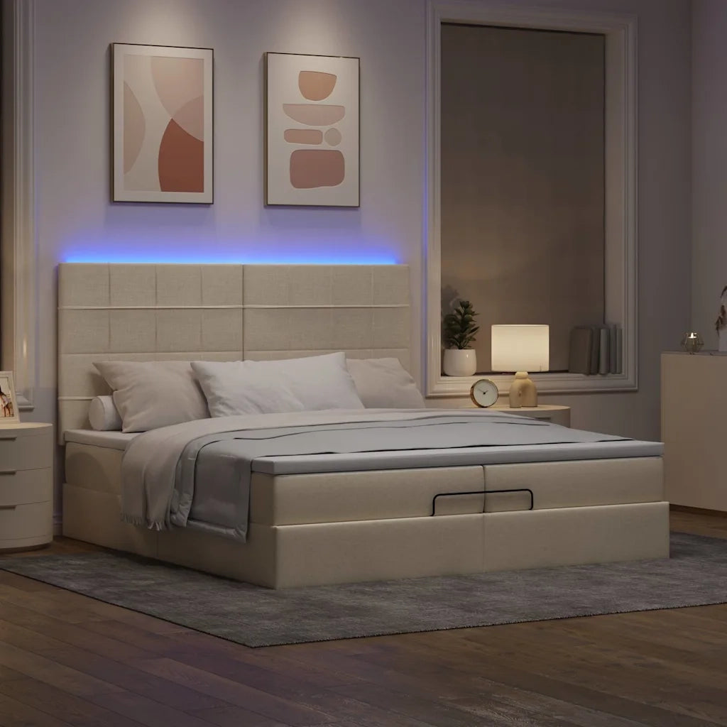 Struttura Letto Pouf con Materassi Crema 200x200 cm in Tessuto 3314036