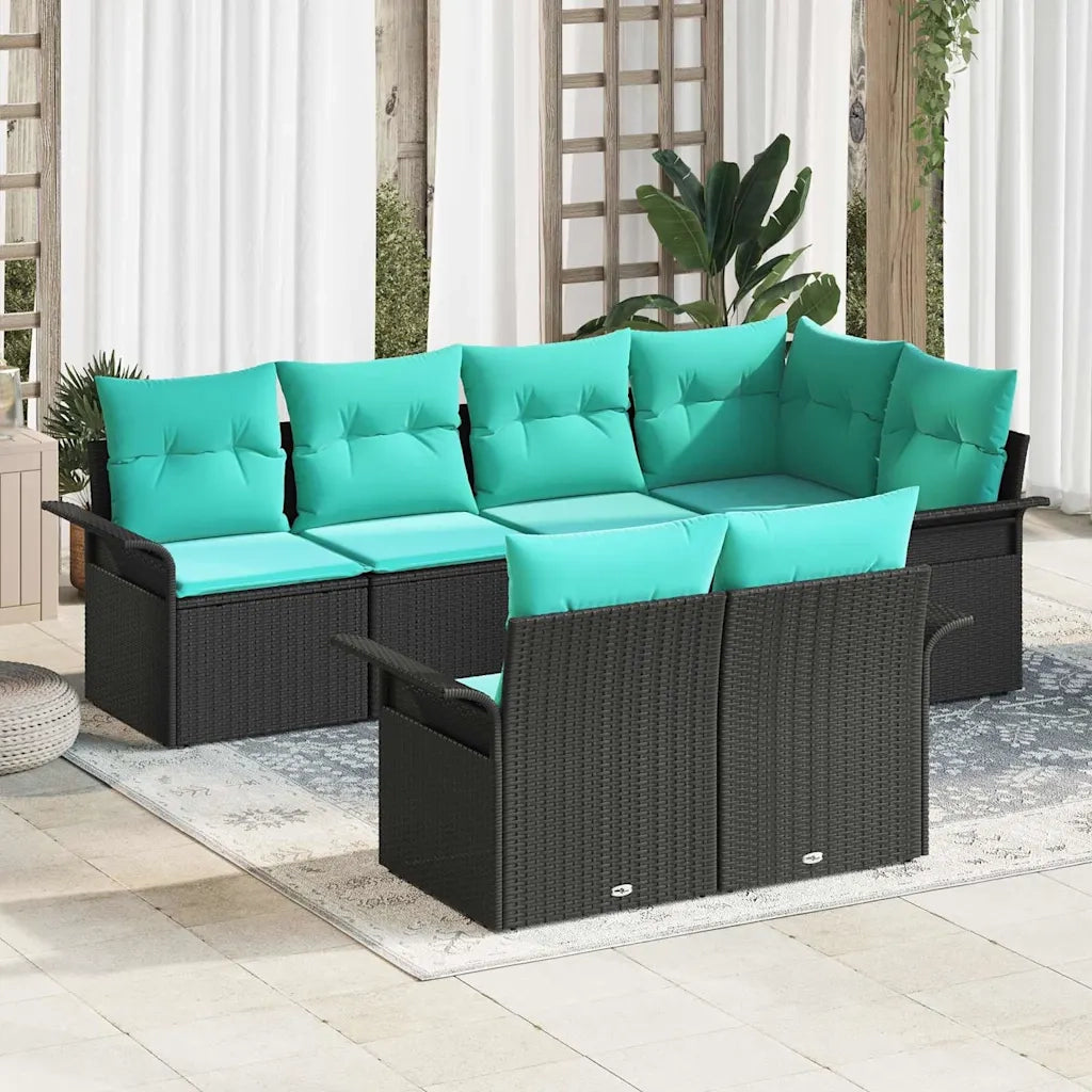 Set Divano da Giardino con cuscino 7 pcs Nero polyrattan 3345406