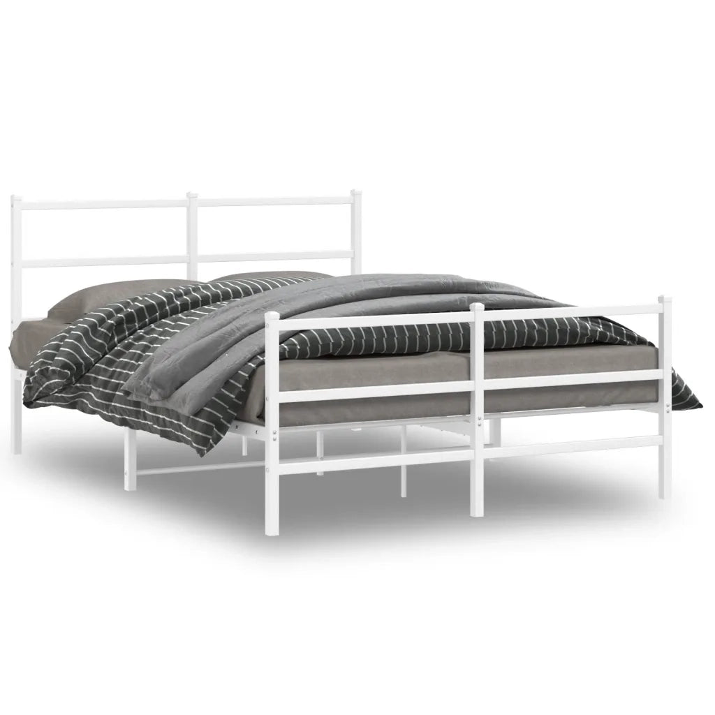 Letto matrimoniale | Letto per adulti | Giroletto con Testiera e Pediera Metallo Bianco 135x190 cm