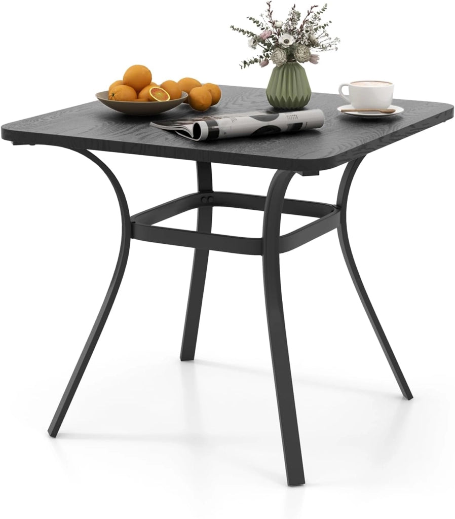 Tavolo da giardino 80 x 80 cm, quadrato in Metll con 4 gambe curve, tavolo da pranzo per 4 persone, tavolino per cortile e esterni