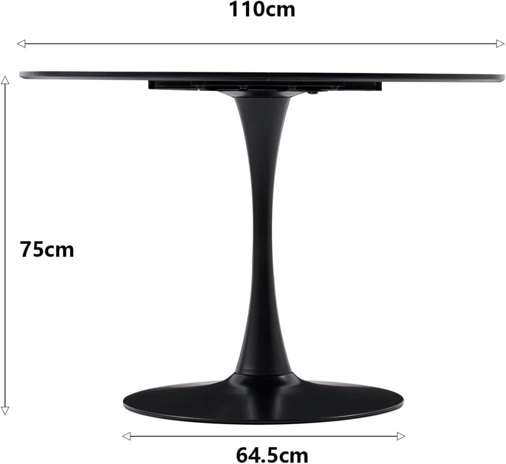 GrandCA HOME Set Tavolo da Pranzo Moderno con 6 Sedie, Tavolo da Pranzo Rotondo in MDF Nero da 110 cm + 6 Sedie da Cucina Nero