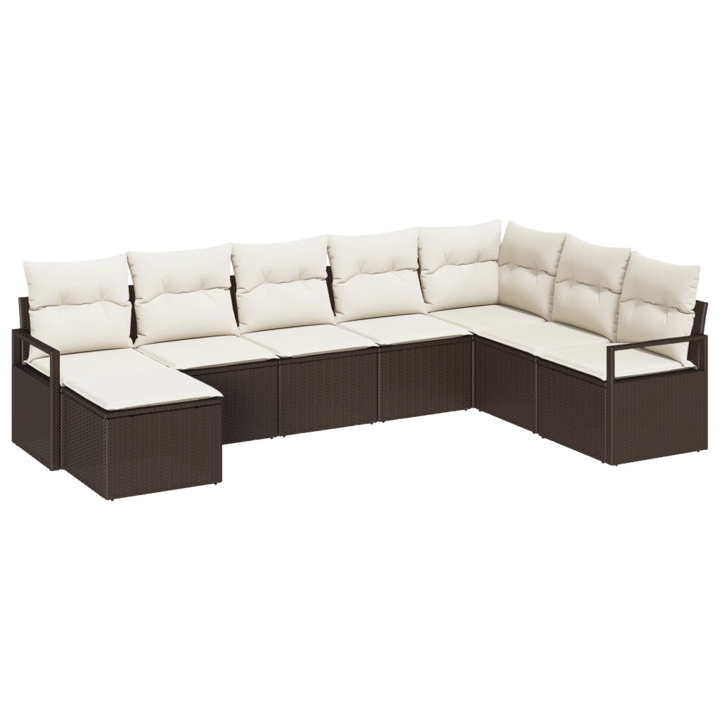 Set di divani da giardino 8 pezzi con cuscini marrone in polyrattan
