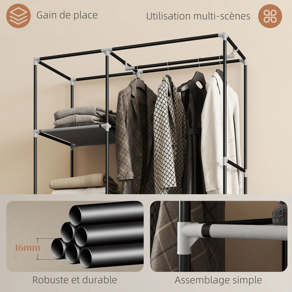 Armadio scorrevole in tessuto con appendiabiti e ripiani ¨C Zephmum ¨C 103x43x162,5cm grigio