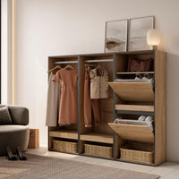 Armadio Aperto, 180x35x145cm, Camera da letto, Scarpiera, colore Rovere RF3496