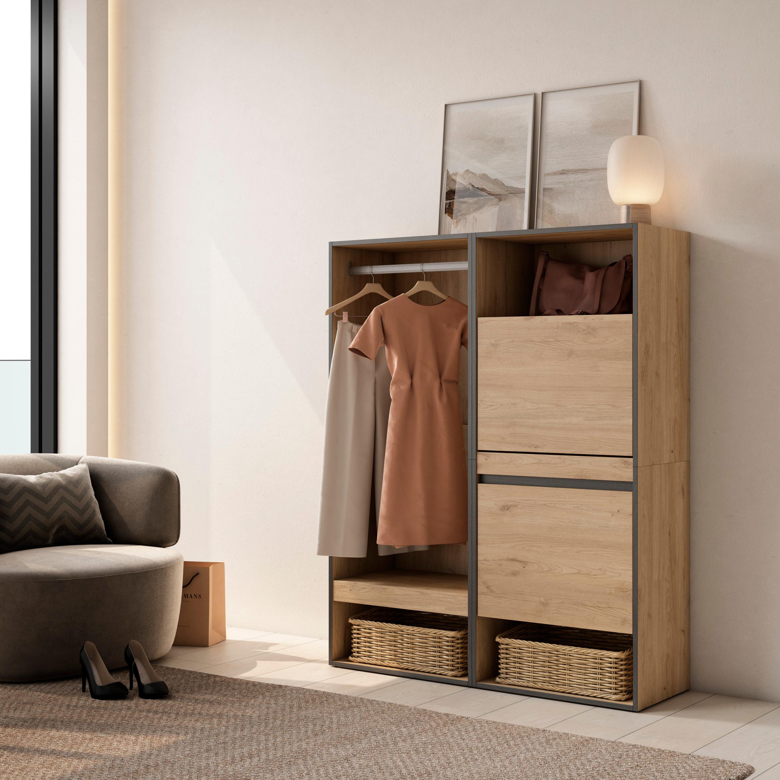 Armadio Aperto, 120x35x145cm, Camera da letto, Scarpiera, colore Rovere RF3494