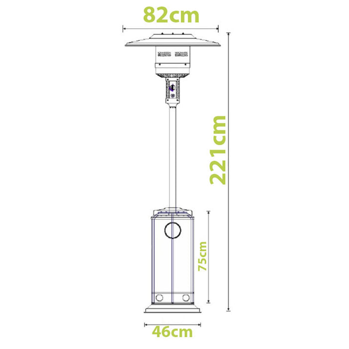 STUFA A GAS BOMBOLA GPL FUNGO DA ESTERNO PORTATILE ACCIAIO RISCALDA 20 MQ BIANCO PATIO LUX