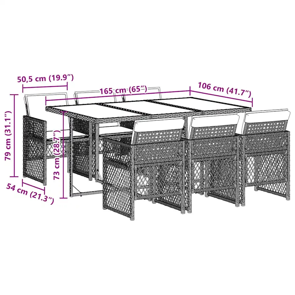 vidaXL Set da Pranzo da Giardino 7 pz Nero con Cuscini in Polyrattan