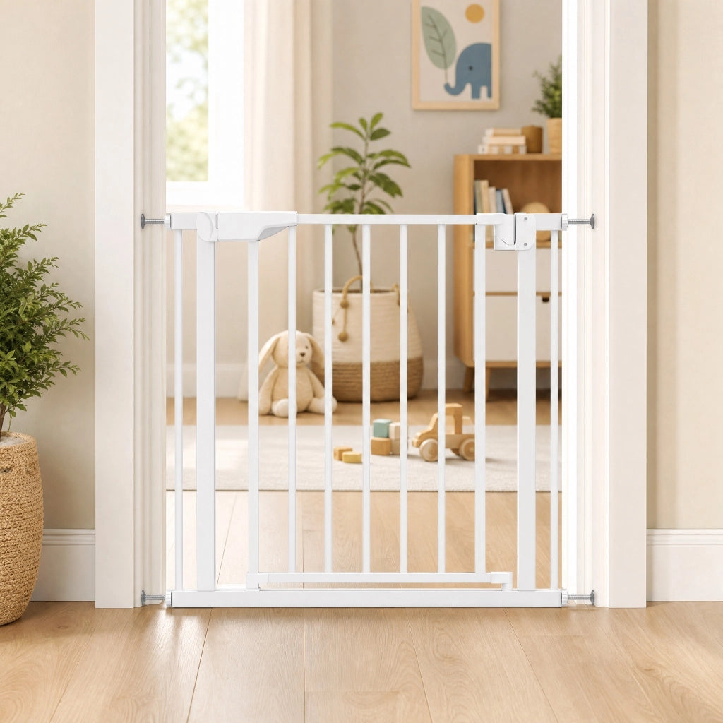 Cancelletto di sicurezza 73x4.5x82 cm con chiusura automatica; acciaio al carbonio bianco