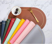 Set di 6 Piatte in Pelle Ovali da 45 cm x 30 cm, Sostegni per Tavolo a Doppio Tono, Lavabili, Antiscivolo e Resistente al Calore per la Decorazione della Cucina
