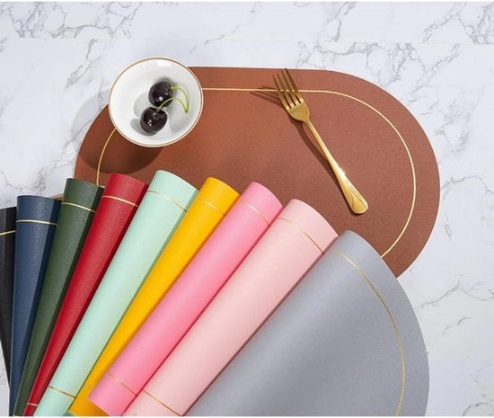 Set di 6 Piatte in Pelle Ovali da 45 cm x 30 cm, Sostegni per Tavolo a Doppio Tono, Lavabili, Antiscivolo e Resistente al Calore per la Decorazione della Cucina