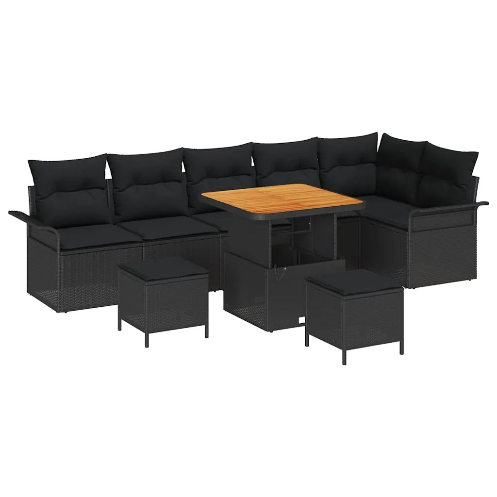 Set Divano da Giardino con cuscino con archiviazione 9 pcs Nero