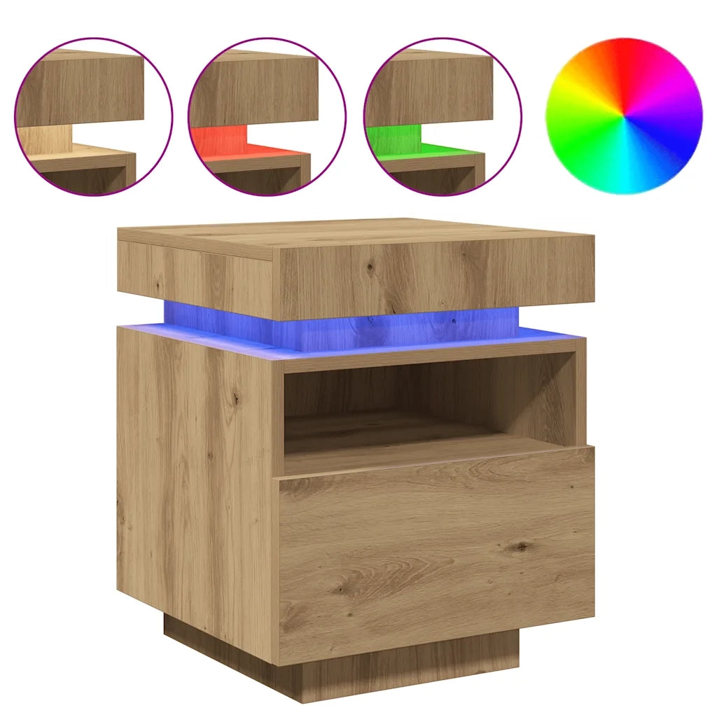 Comodino con Luci LED Rovere Artigianale 40x39x48,5 cm