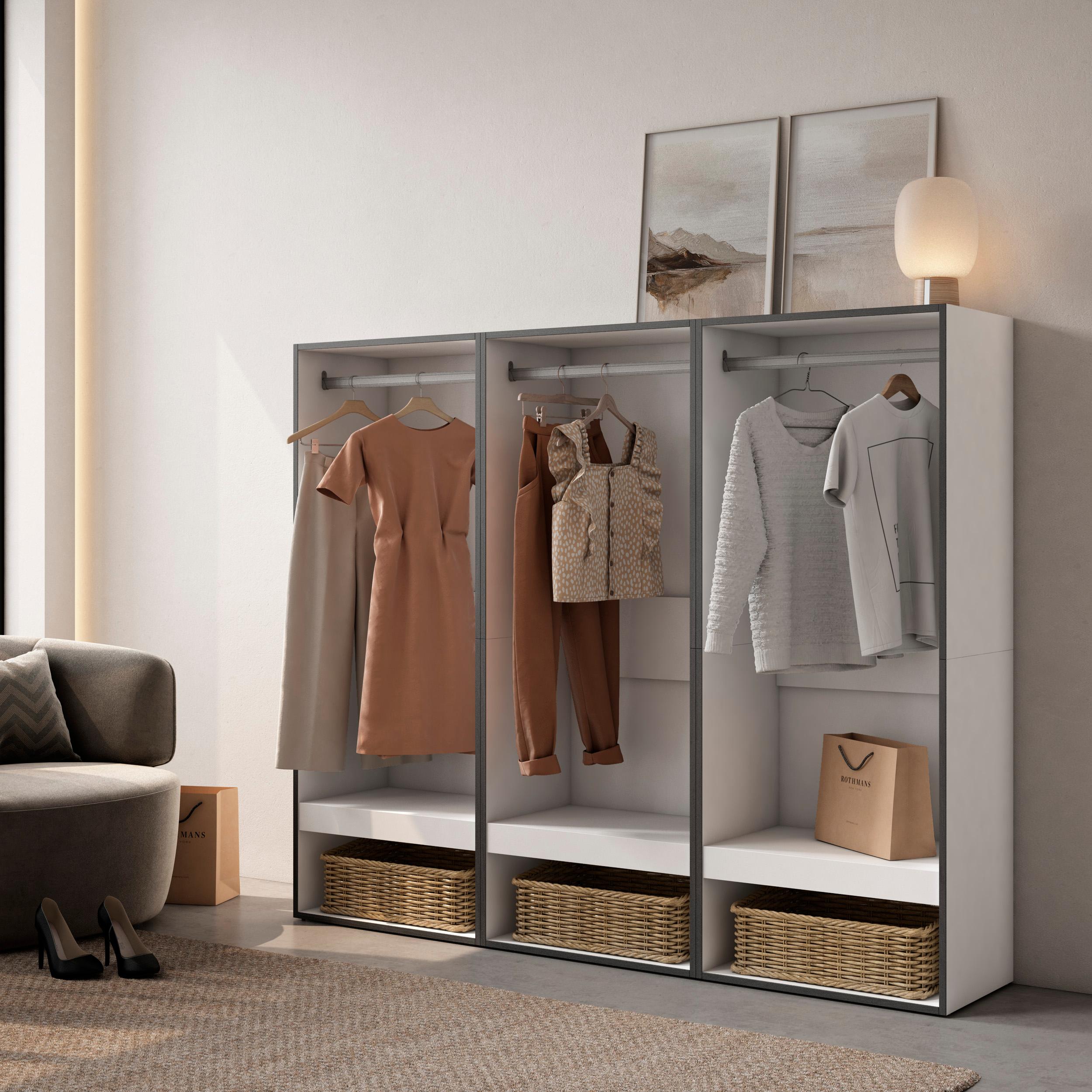 Armadio Aperto, 180x35x145cm, Camera da letto, Vestiti, scarpe, Bianco RF3485