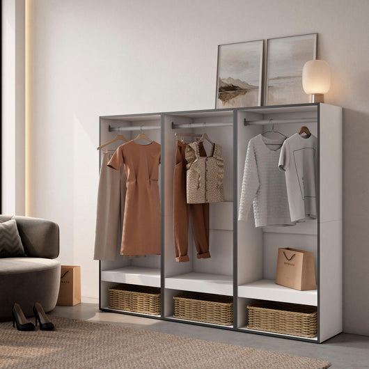 Armadio Aperto, 180x35x145cm, Camera da letto, Vestiti, scarpe, Bianco RF3485