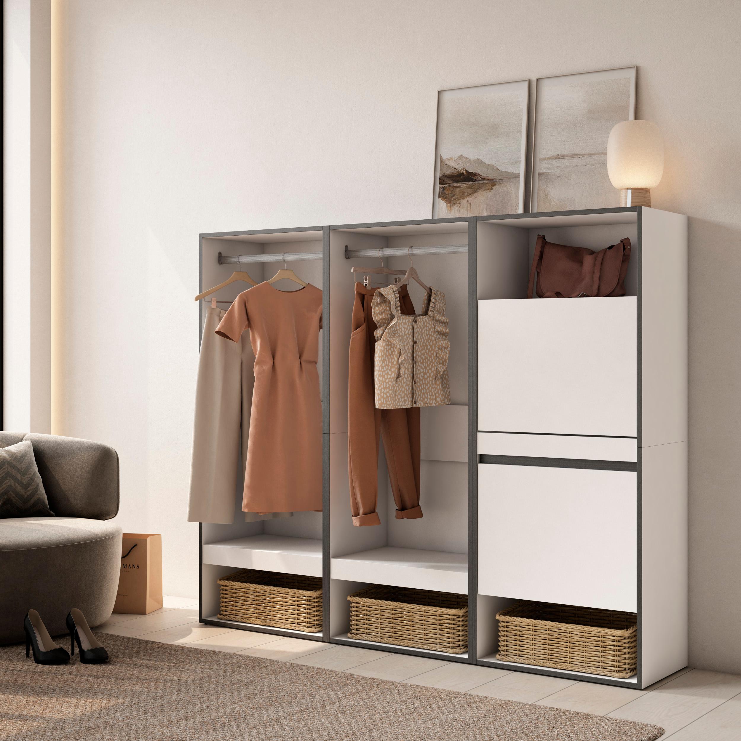 Armadio Aperto, 180x35x145cm, Camera da letto, Scarpiera, Bianco RF3487