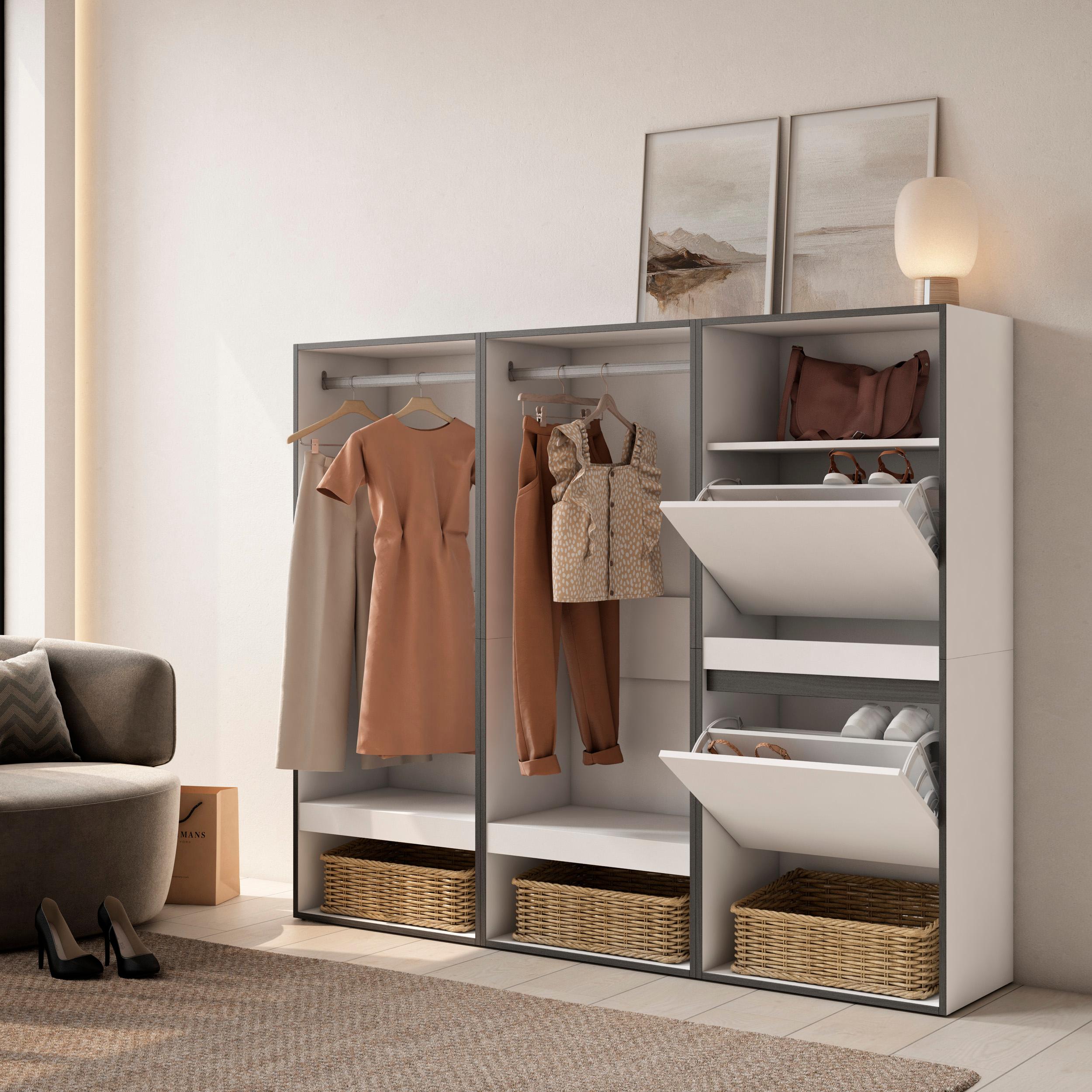 Armadio Aperto, 180x35x145cm, Camera da letto, Scarpiera, Bianco RF3487