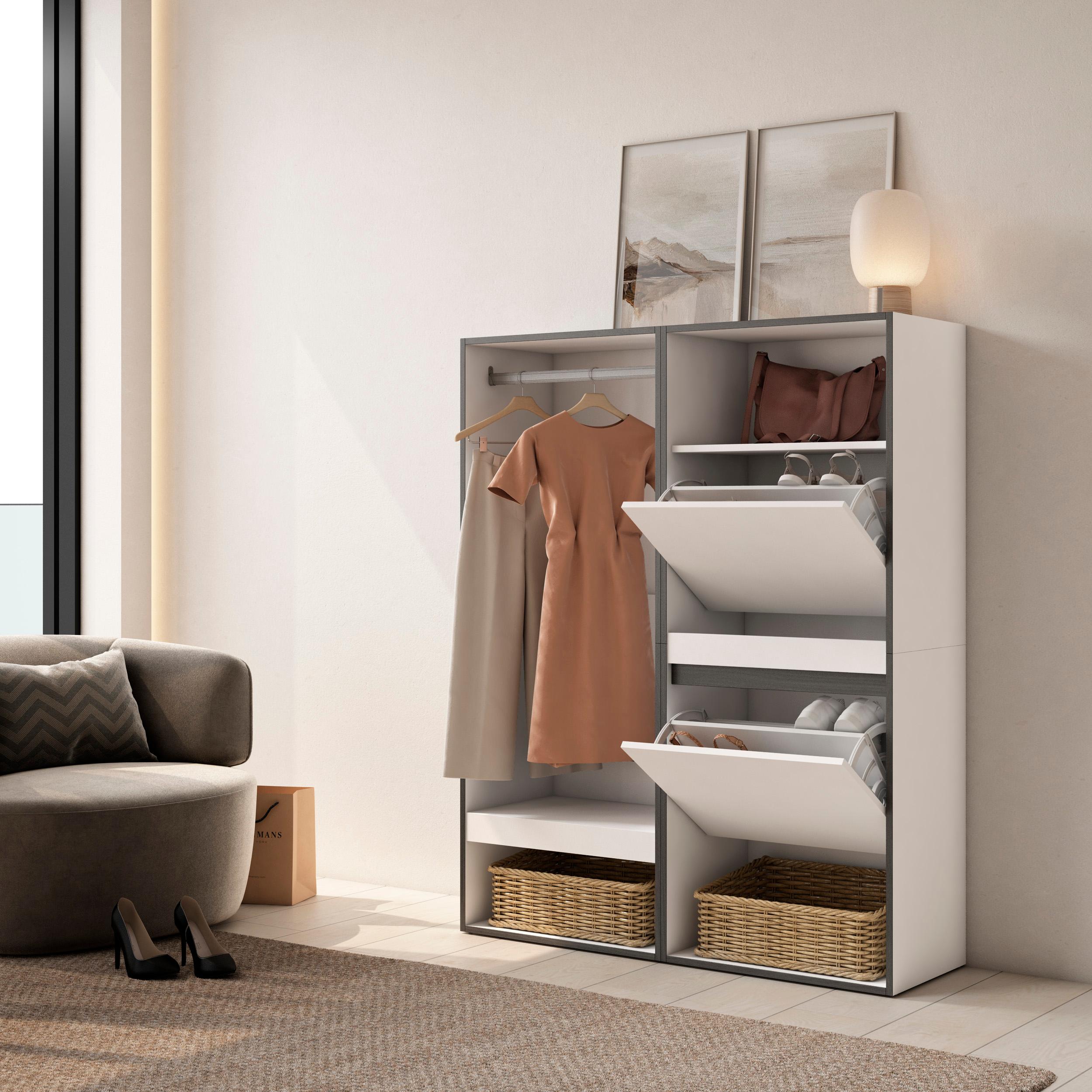 Armadio Aperto, 120x35x145cm, Camera da letto, Scarpiera, Bianco RF3483