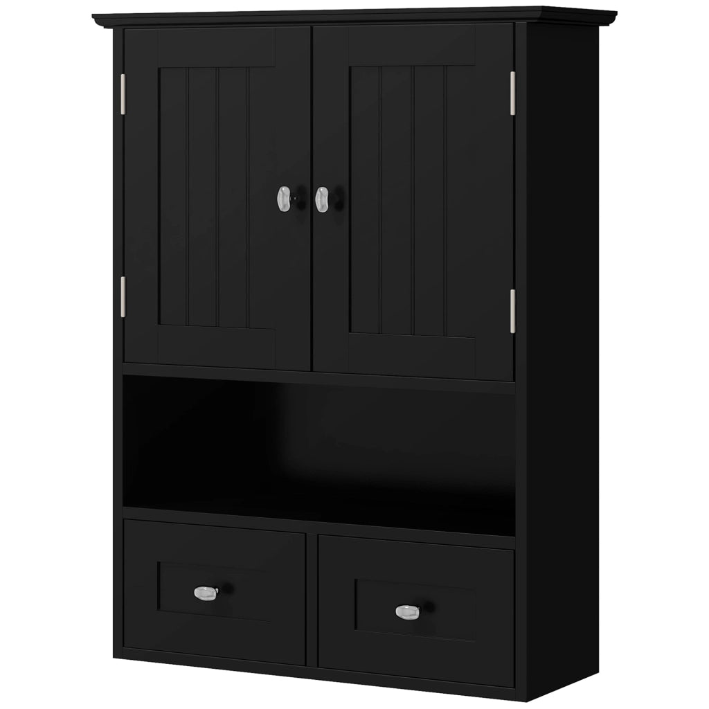 Armadietto Bagno Sospeso con 2 Ante e 2 Cassetti ¨C Zephmum ¨C Nero 50.8x17.8x66 cm