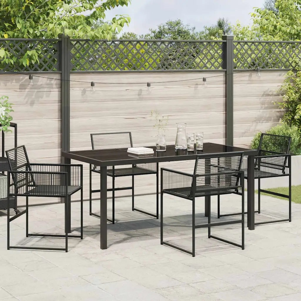 Set da Pranzo per Giardino 5 pz | Set Salotto da Giardino Nero polyrattan