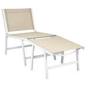 Sedia da giardino Sedile in textilene beige e bianco Schienale in metallo con poggiapiedi Design moderno per esterni