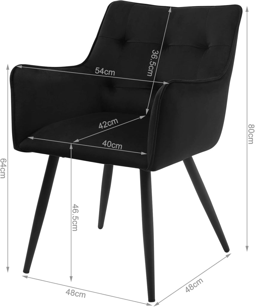 Set di 6 Sedie da Pranzo Moderne, Sedie da Cucina con Schienale e Braccioli, Poltroncine Imbottite con Gambe in Metallo, per Salotto, Ufficio e Cameretta, in Velluto, Nero, BH374sz-6