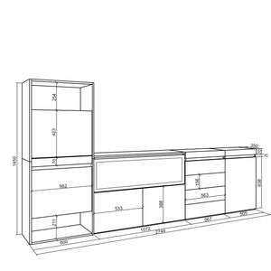 Scarpiera, 274x35x145cm, Camera da letto, Camino elettrico XXL, Cassettiera, grigio cemento RF3560