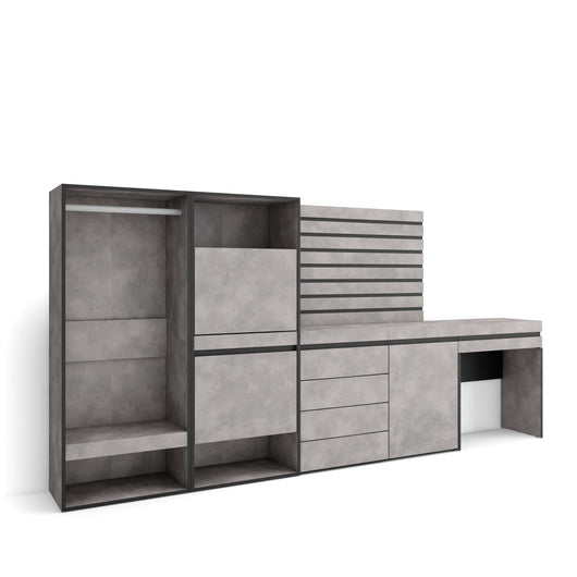 Scarpiera, 297x35x145cm, Camera da letto, Armadio Aperto, Cassettiera, Pannelli Decorativi, Tavolo da toeletta, grigio cemento RF3530