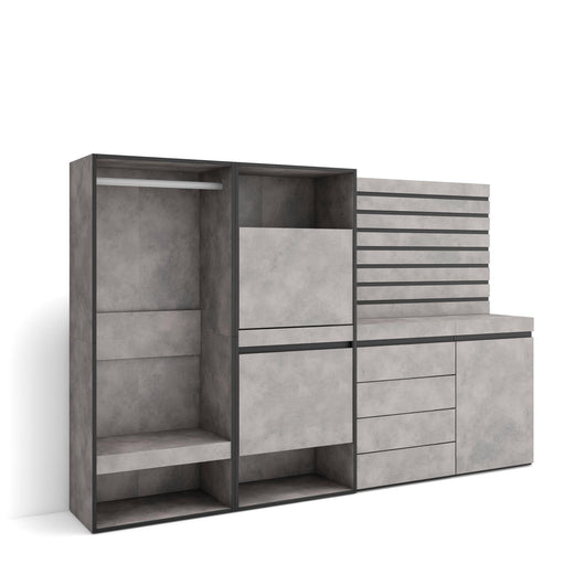 Scarpiera, 227x35x145cm, Camera da letto, Armadio Aperto, Cassettiera, Pannelli Decorativi, grigio cemento RF3521
