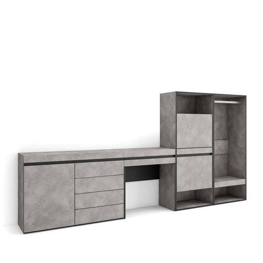 Scarpiera, 297x35x145cm, Camera da letto, Armadio Aperto, Cassettiera, Tavolo da toeletta, grigio cemento RF3529