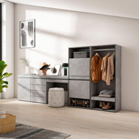 Scarpiera, 297x35x145cm, Camera da letto, Armadio Aperto, Cassettiera, Tavolo da toeletta, grigio cemento RF3529