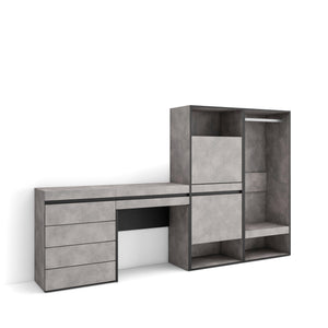 Scarpiera, 247x35x145cm, Camera da letto, Armadio Aperto, Cassettiera, Tavolo da toeletta, grigio cemento RF3520