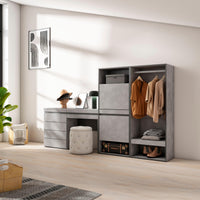 Scarpiera, 247x35x145cm, Camera da letto, Armadio Aperto, Cassettiera, Tavolo da toeletta, grigio cemento RF3520