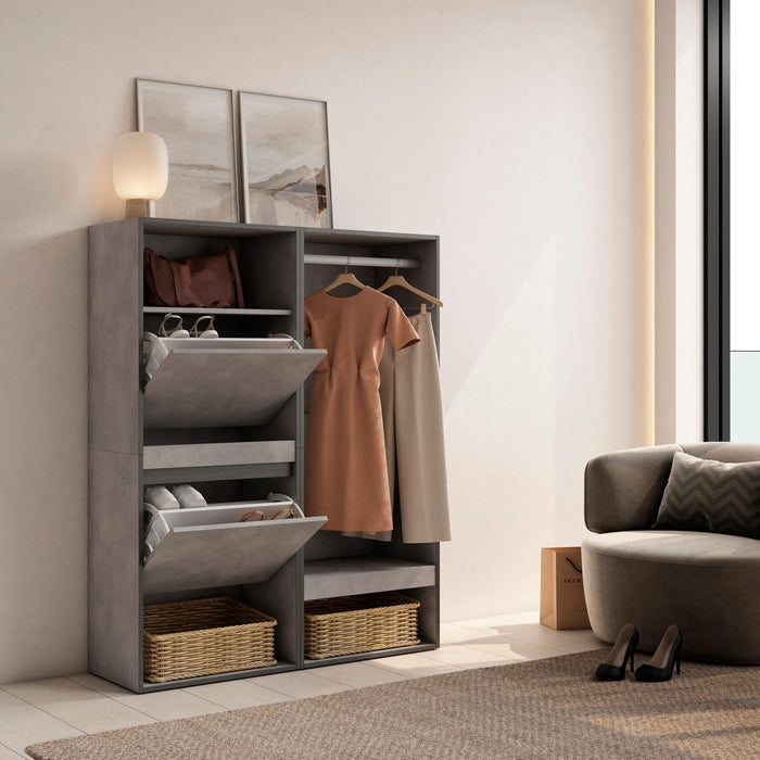 Scarpiera, 120x35x145cm, Camera da letto, Armadio Aperto, grigio cemento RF3519