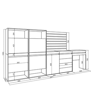 Scarpiera, 297x35x145cm, Camera da letto, Cassettiera, Pannelli Decorativi, Tavolo da toeletta, grigio cemento RF3532